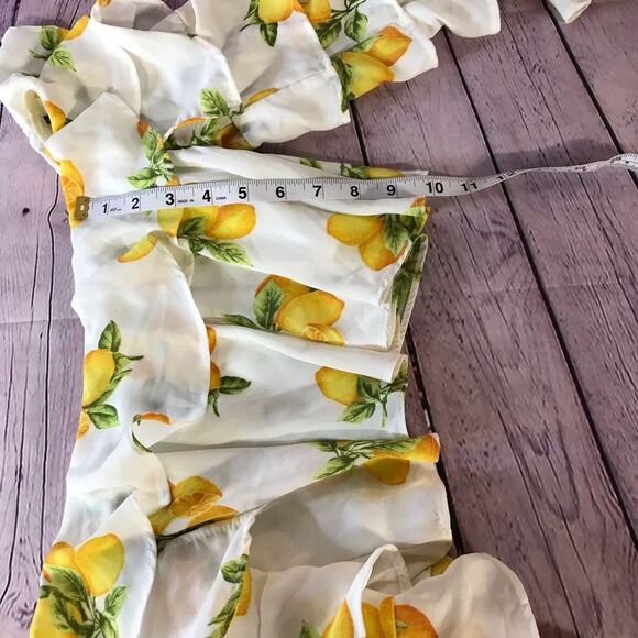 Forever 21 Lemon Ruffle Off Shoulder Crop Top Ruffled Long Sleeves Pop Art Small - Picture 8 of 10